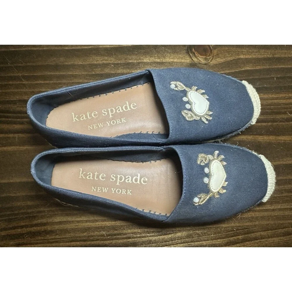 Kate Spade Beach Date‎ Espadrilles Crab Slip On Shoes Navy Women's 7.5